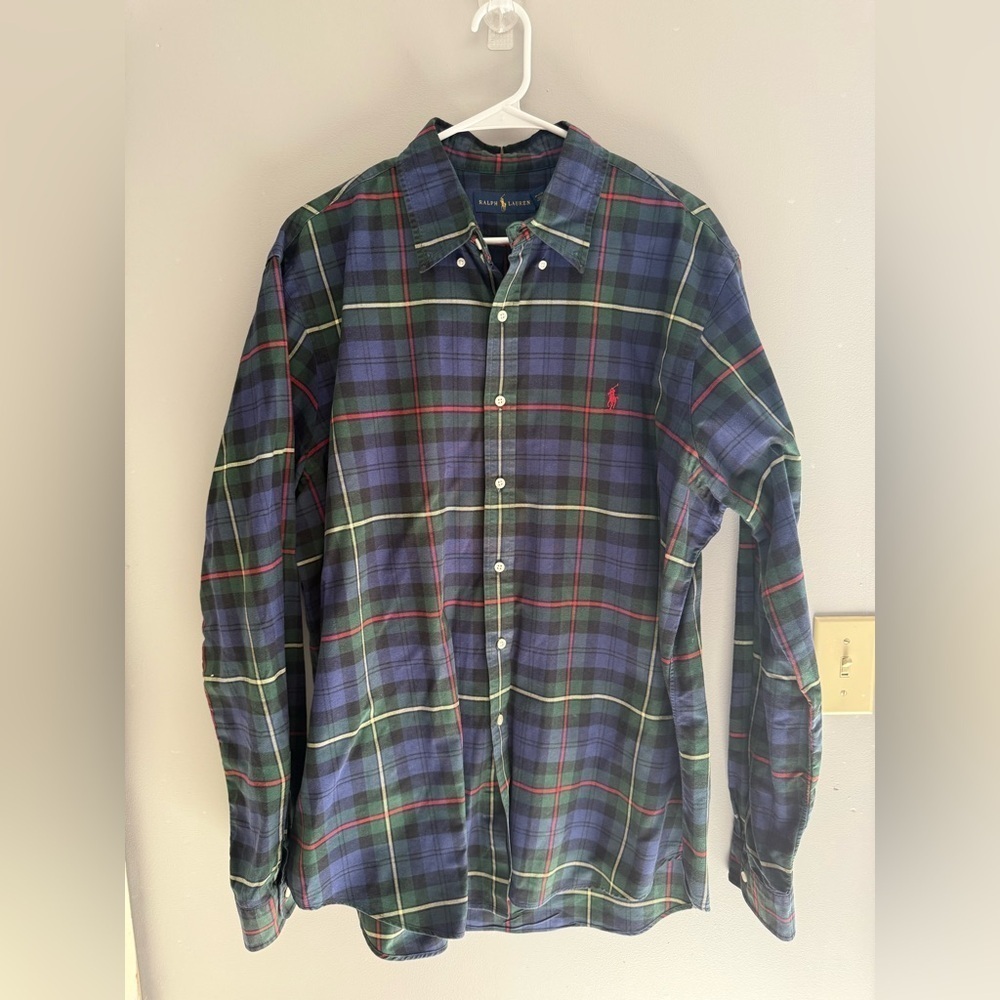 Ralph Lauren Mens Plaid Long Sleeve Collared Button Up SZ XL 100% Cotton Preppy
